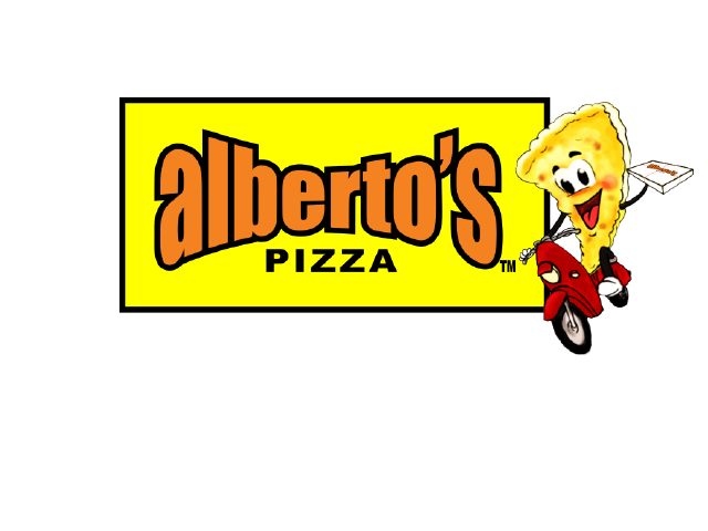 alberto's logo with pizza cartoon 