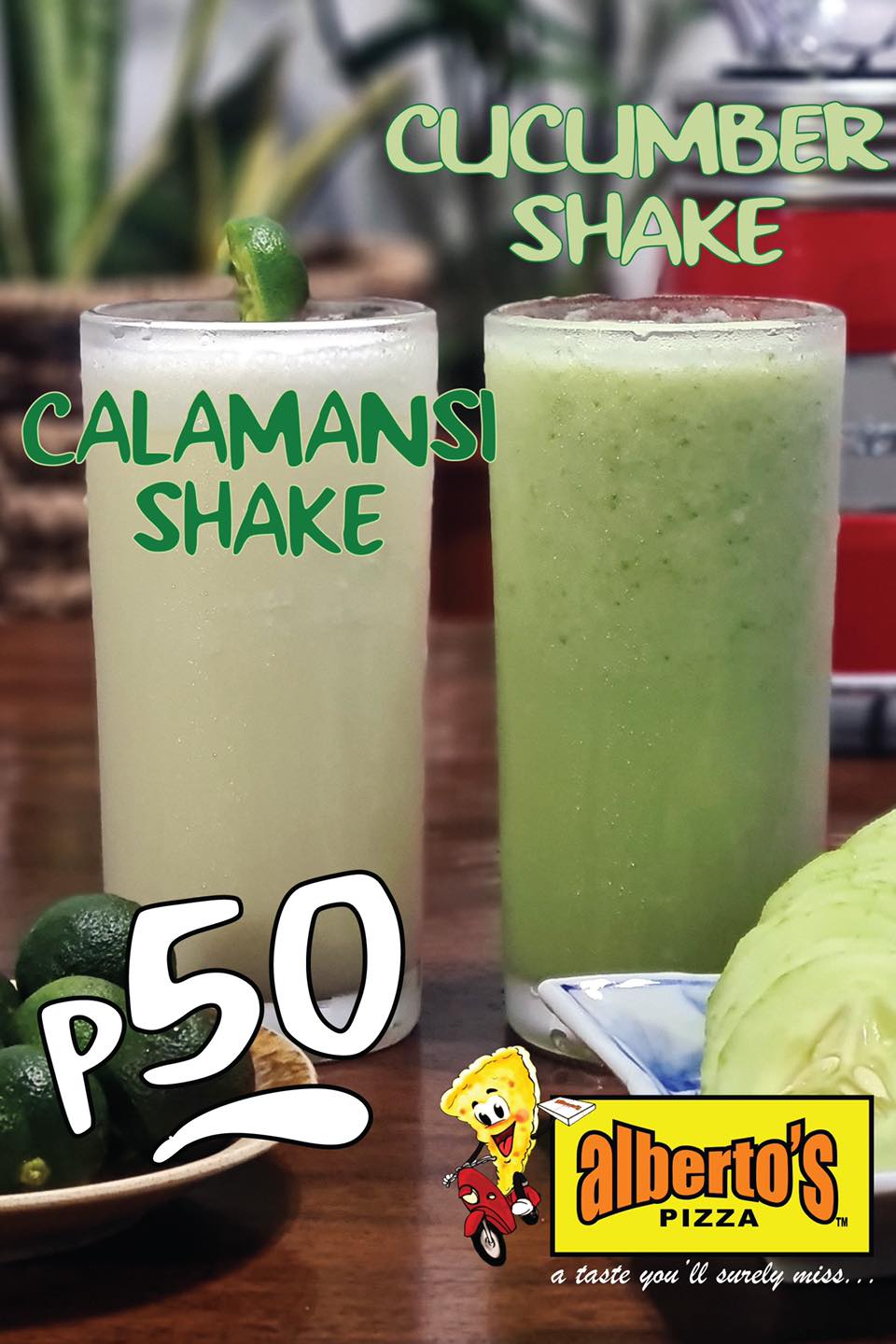 alberto's pizza 2 shakes in a glass calamansi and cucumber shake