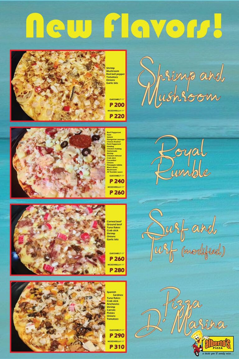 new flavour of pizza menu in blue background